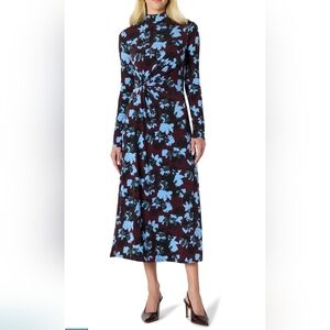 AMAZON ESSENTIALS Maxi Faux Wrap Dress Blue and Burgundy Floral Size Medium NWT